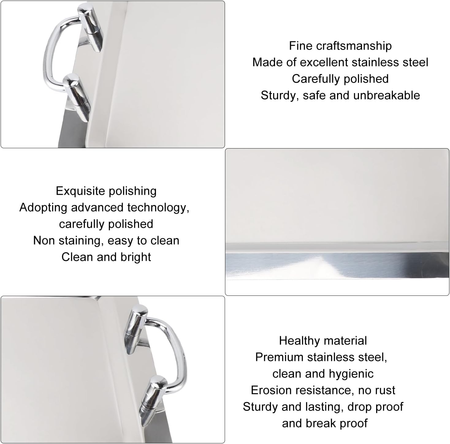 Fockety Stainless Steel Serving Tray, Multifunction Portable Metal Serving Tray with Handle, Buffet Serving Snack Tray for Coffee, Desserts, Cakes, (Rectangle Shape with