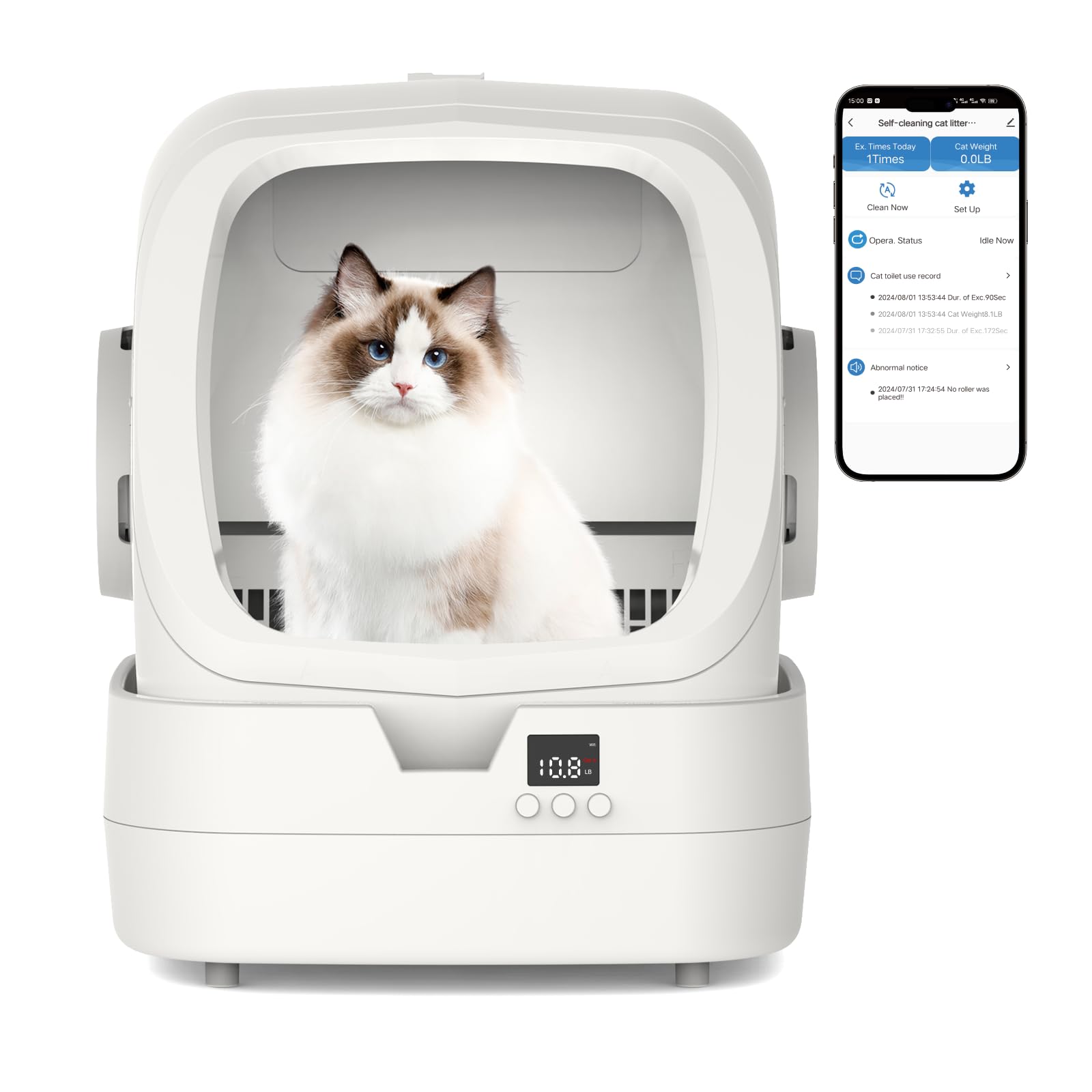 UPFAS Automatic Cat Litter Box Self Cleaning - APP Control - Weight Monitoring - Ultra-Quiet, Medium Cats and Kittens Litter Box, Safe Anti-Pinch【