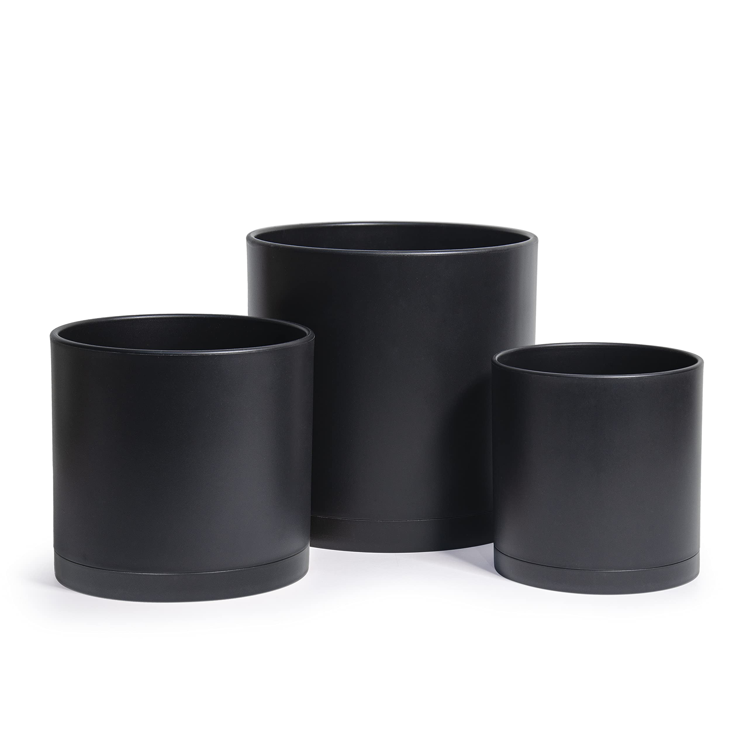 D'vine Dev 6.5 Inch 8 Inch 10 Inch, Set of 3, Black Colour Planter Pots for Plants with Drainage Hole and Seamless Saucers, Large, 74-E-L-2 — image 1