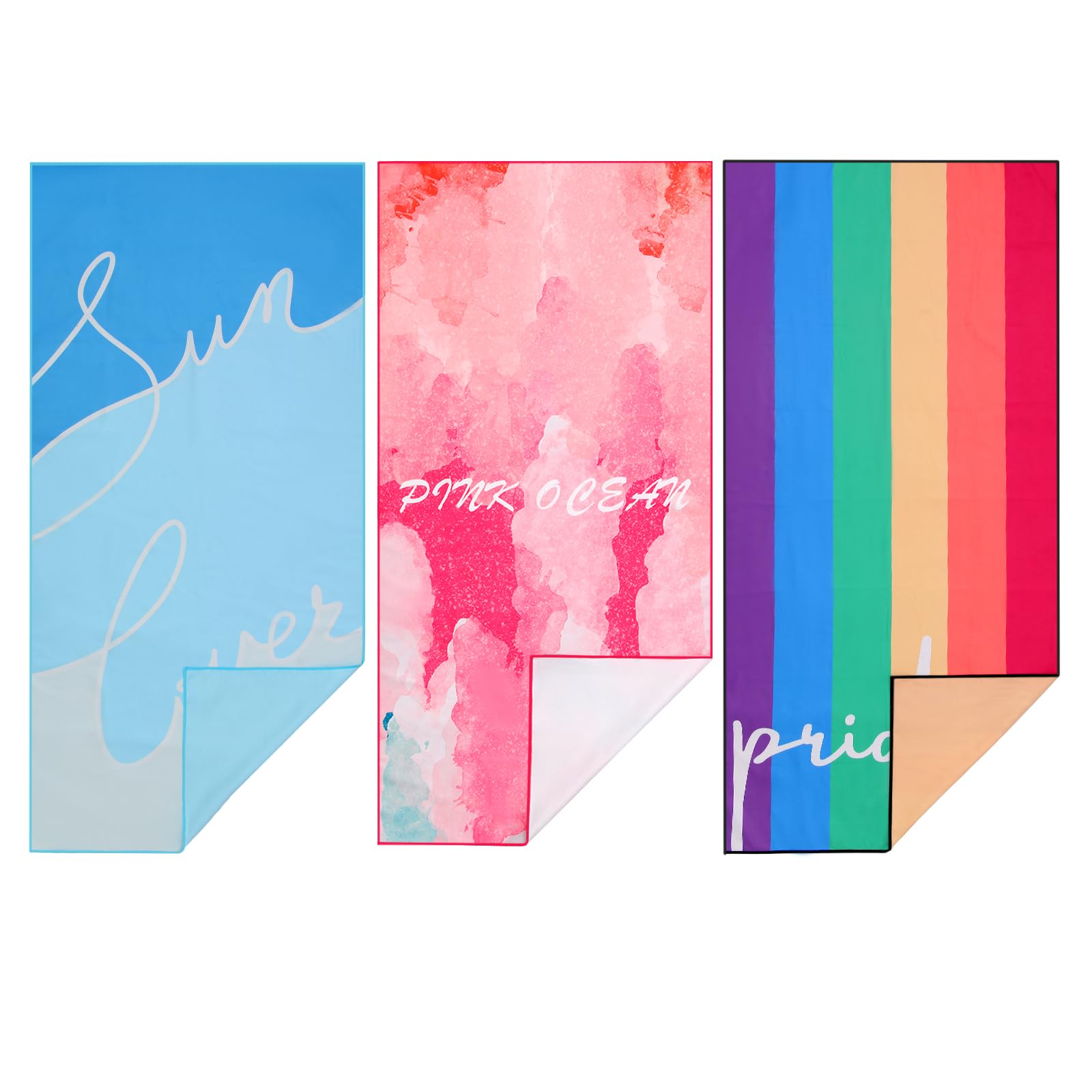 RansaDreama 3-Piece Oversized Beach Towel, 30 x 60 Inches, Quick Drying, Highly Absorbent for Beach, Outdoor, Pool, Fitness