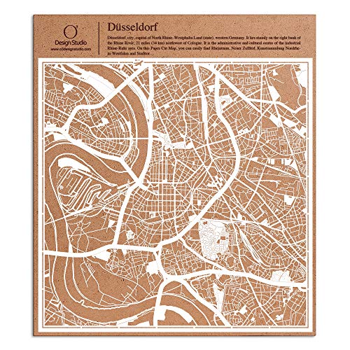 デュッセルドルフ切り絵地図、白、30x30センチ、オリジナルデザインペーパーアート、アイデアギフト
