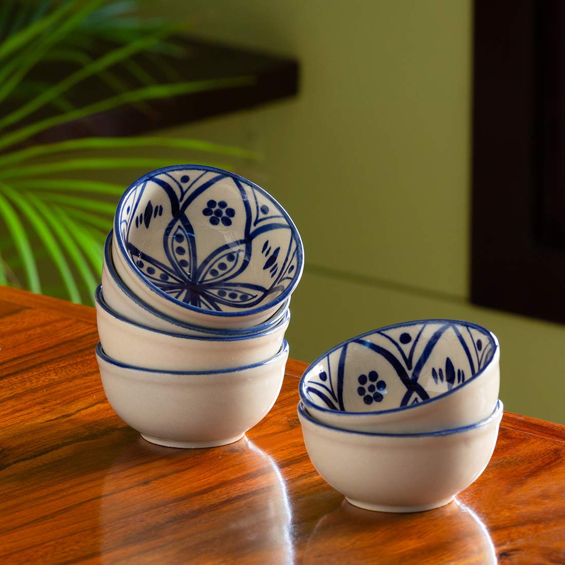 ExclusiveLane Moroccan Floral Hand Painted Studio Pottery Ceramic Dining Bowl Ceramic Katoris (Set of 6, Dishwasher & Microwave Safe) (B08FXRKF6J) Amazon Price History, Amazon Price Tracker