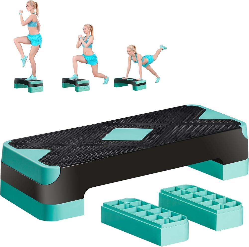 Tima Height-Adjustable Step Aerobics Platform Fitness Equipment Stepper Trainer Exercise Step Platform with 2 Step Riser