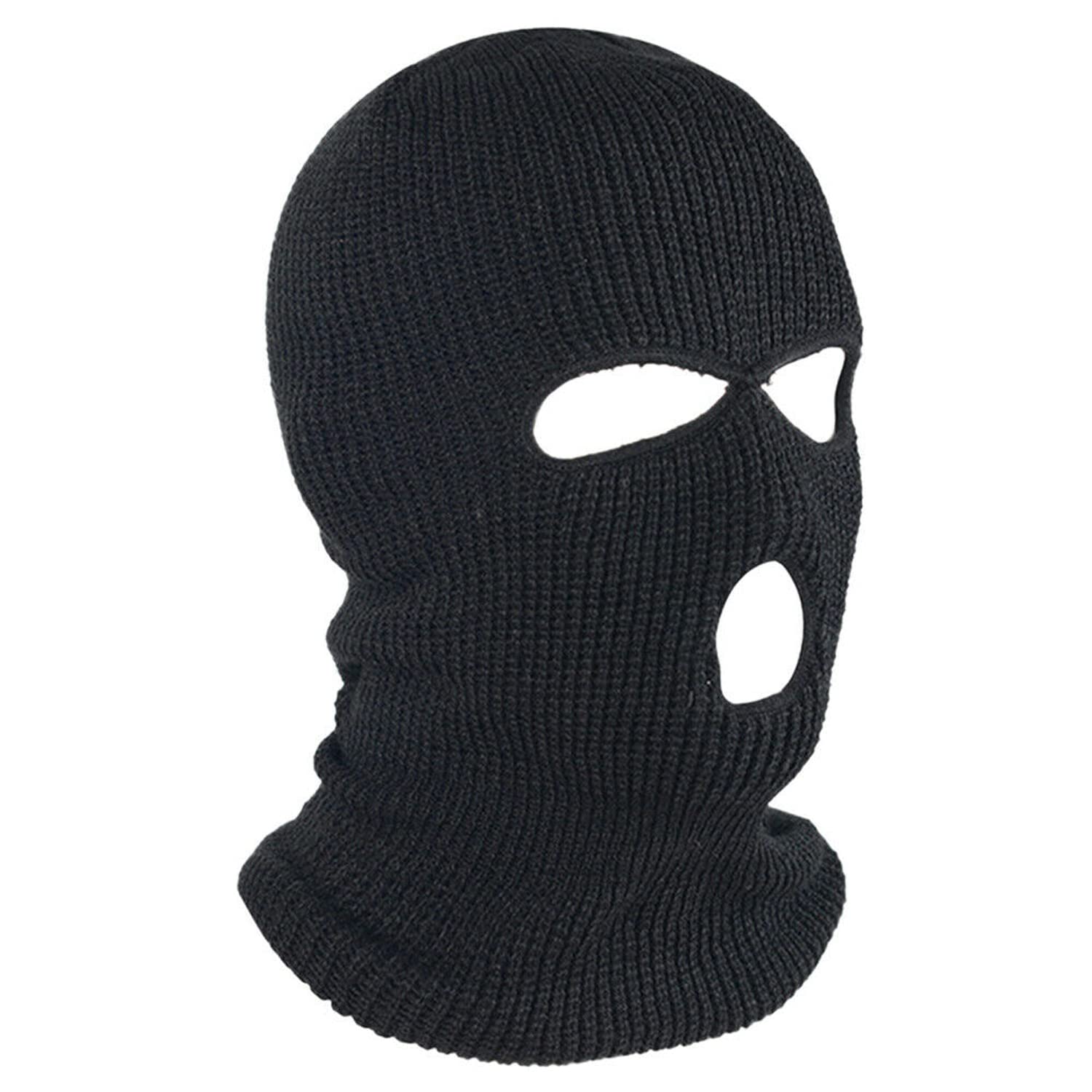 Yotsuba 3 Holes Black Balaclava Style Windproof Mask Neck Warmer Ski Hat Fishing 3 Hole Beanie Face Mask Ski-Warm Knit-Men and Women Black
