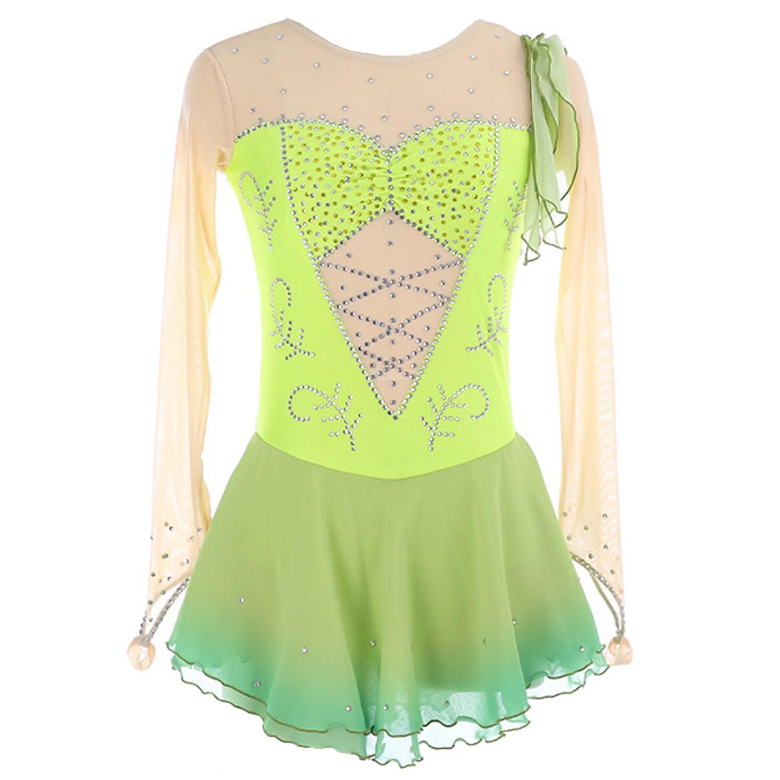 Abito Da Pattinaggio Artistico Traspirante A Maniche Lunghe In Spandex Da Donna For Ragazza, Abbigliamento Da Allenamento Fatto A Mano, Costumi Da Spettacolo
