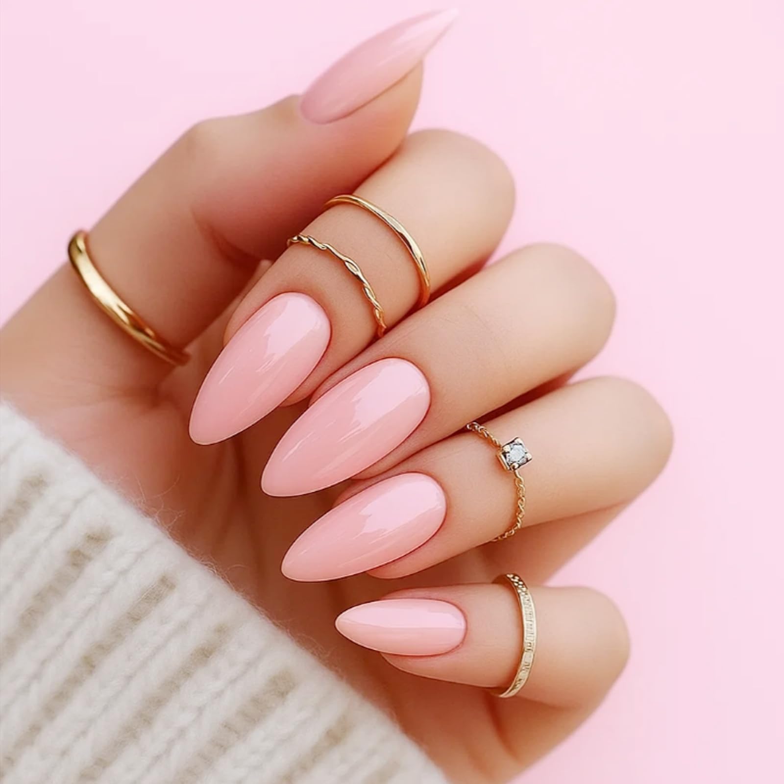 Pink Glossy Almond Press-On Nails For Salon-Quality Manicure At Home