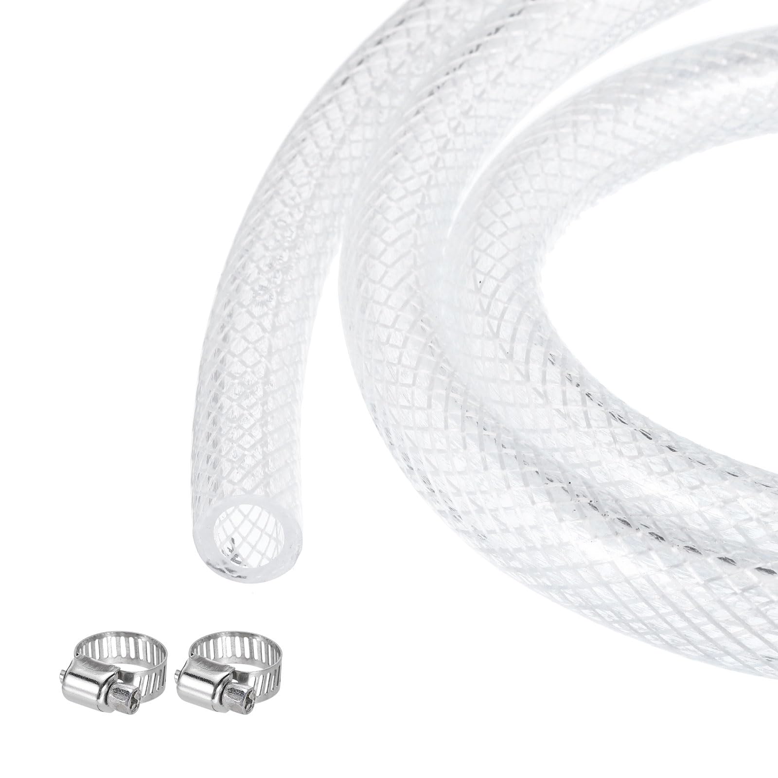 MECCANIXITY Braided Clear PVC Vinyl Tubing 3/8" ID 1/2" OD PVC Tube High Pressure Water Hose 10ft for Industrial Tubing, Pump, 9.5mm x 12.7mm, with