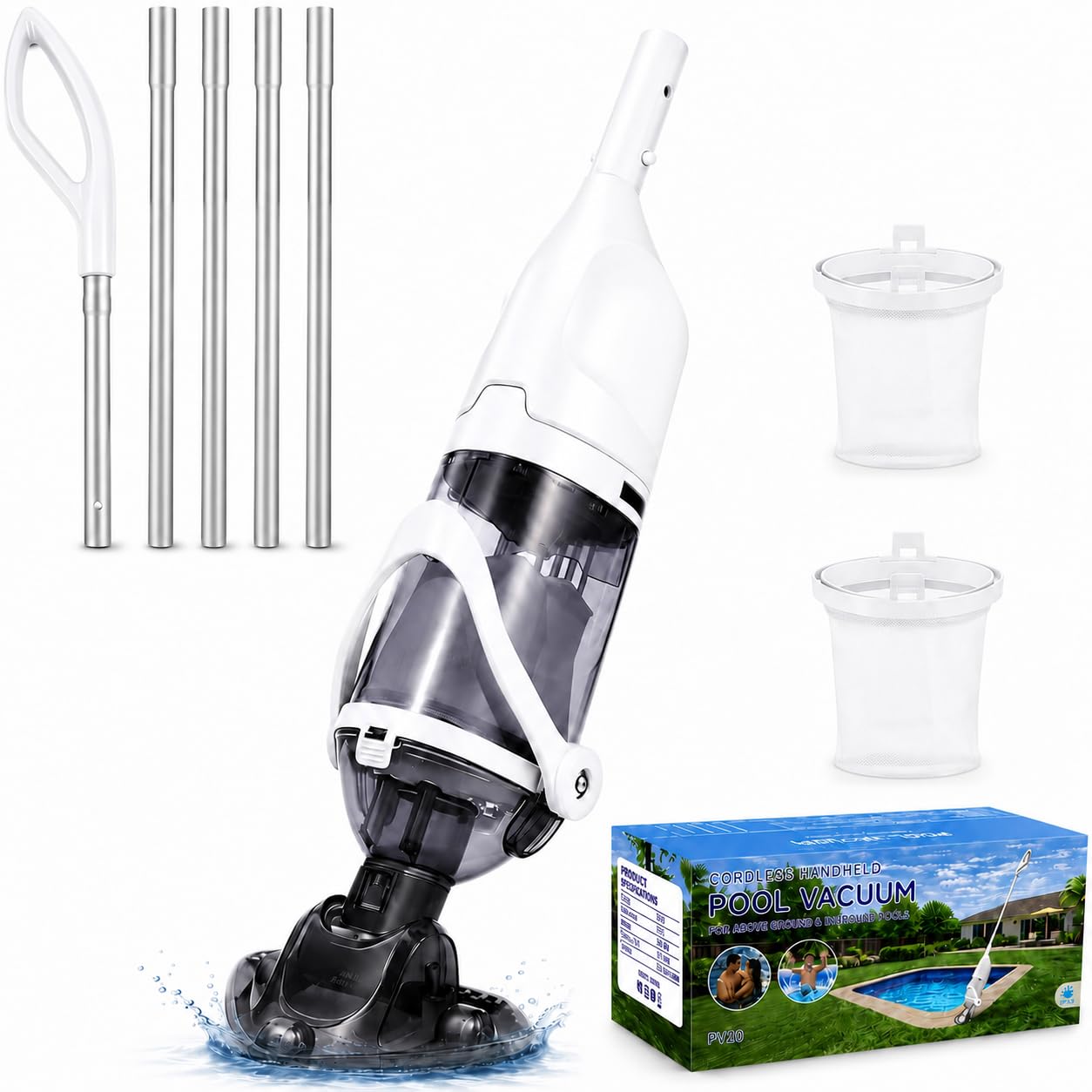 Photo 1 of Grelawner 2026 Upgraded Cordless Handheld Pool Vacuum for Above Ground Pool, Rechargeable Small Pool Vacuum with Telescopic Pole, 60 Min Runtime, 14.1 GPM Suction, for Hot Tubs & Spas, Frost