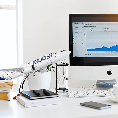 Miniatura 5 de Lose Fun Park 1:130 Escala Grande Modelo Avión DuBai Boeing 737 Modelos Aviones Diecast Aviones con Luz LED para Colección o Regalo