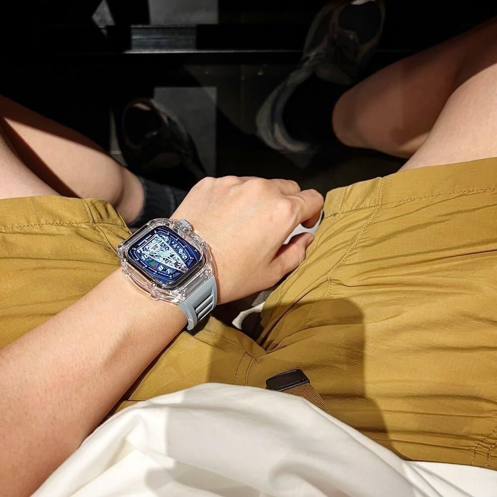 Ultra 49mm Transparent Glacier Watch Case+Silicone Watch Strap Urban Sport Mod Kit，For Apple Watch Rubber Band Series 8 7 45mm 6 5 4 SE 44mm 49mm