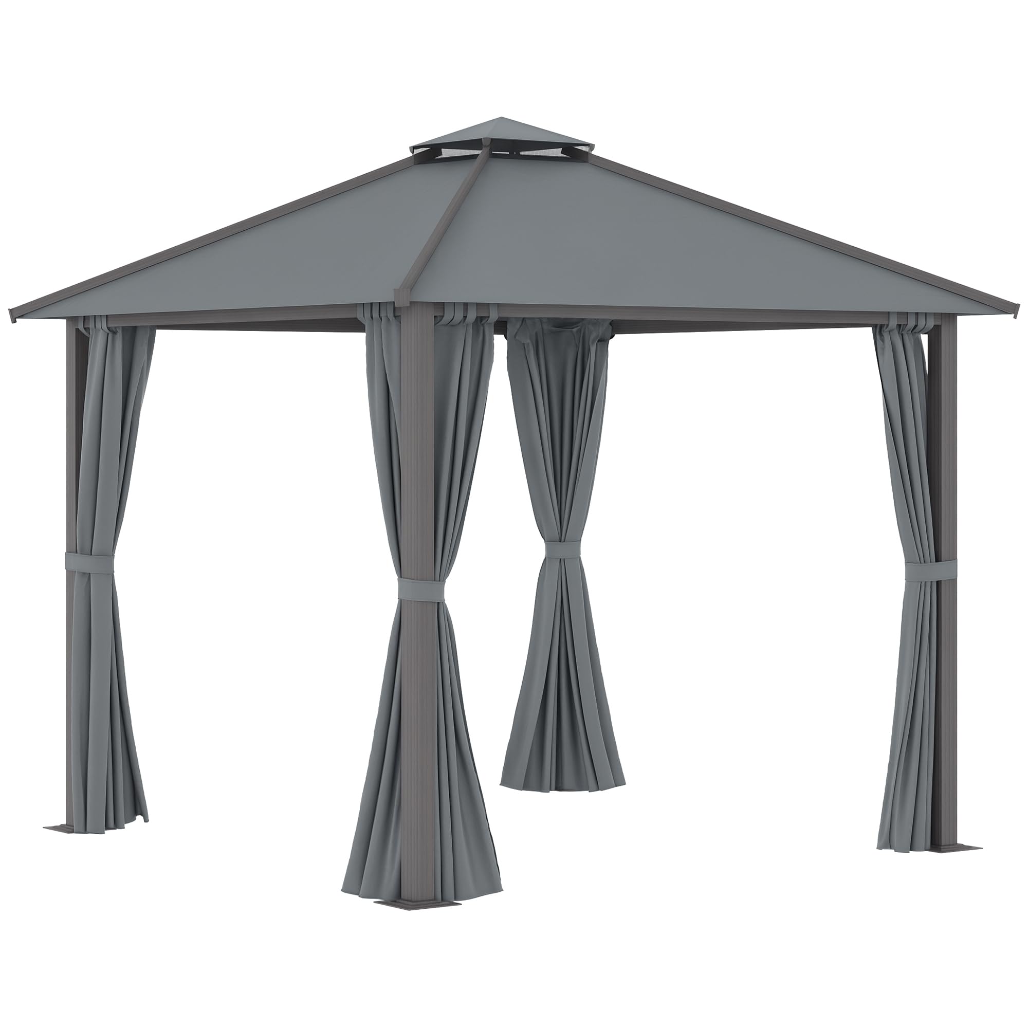 Outsunny Tonnelle de Jardin Pergola Extérieur Double Toit 3 x 3 m Gris