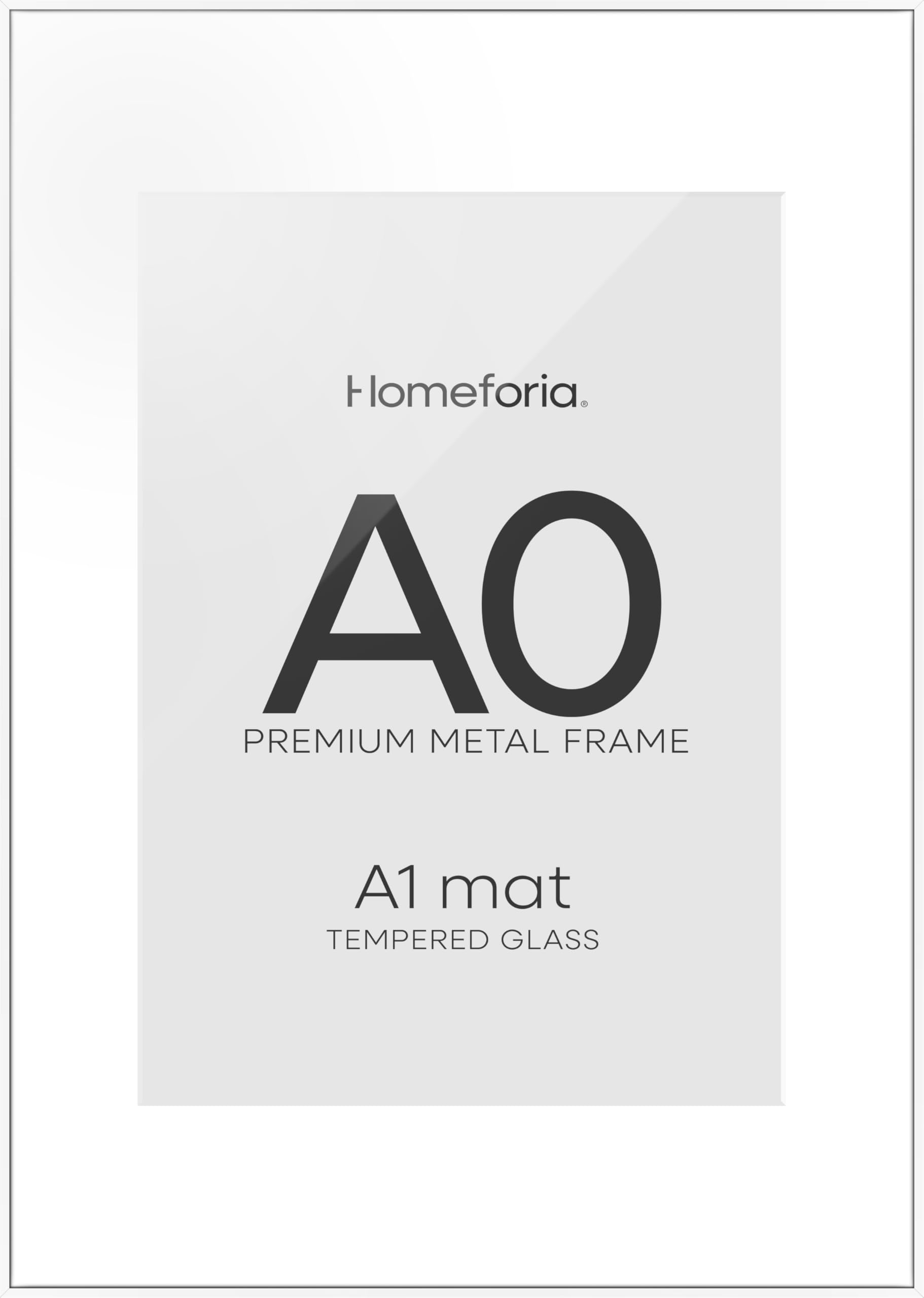 Homeforia A0 White Poster Frame, High-End Metal, A1 Mat, Glass
