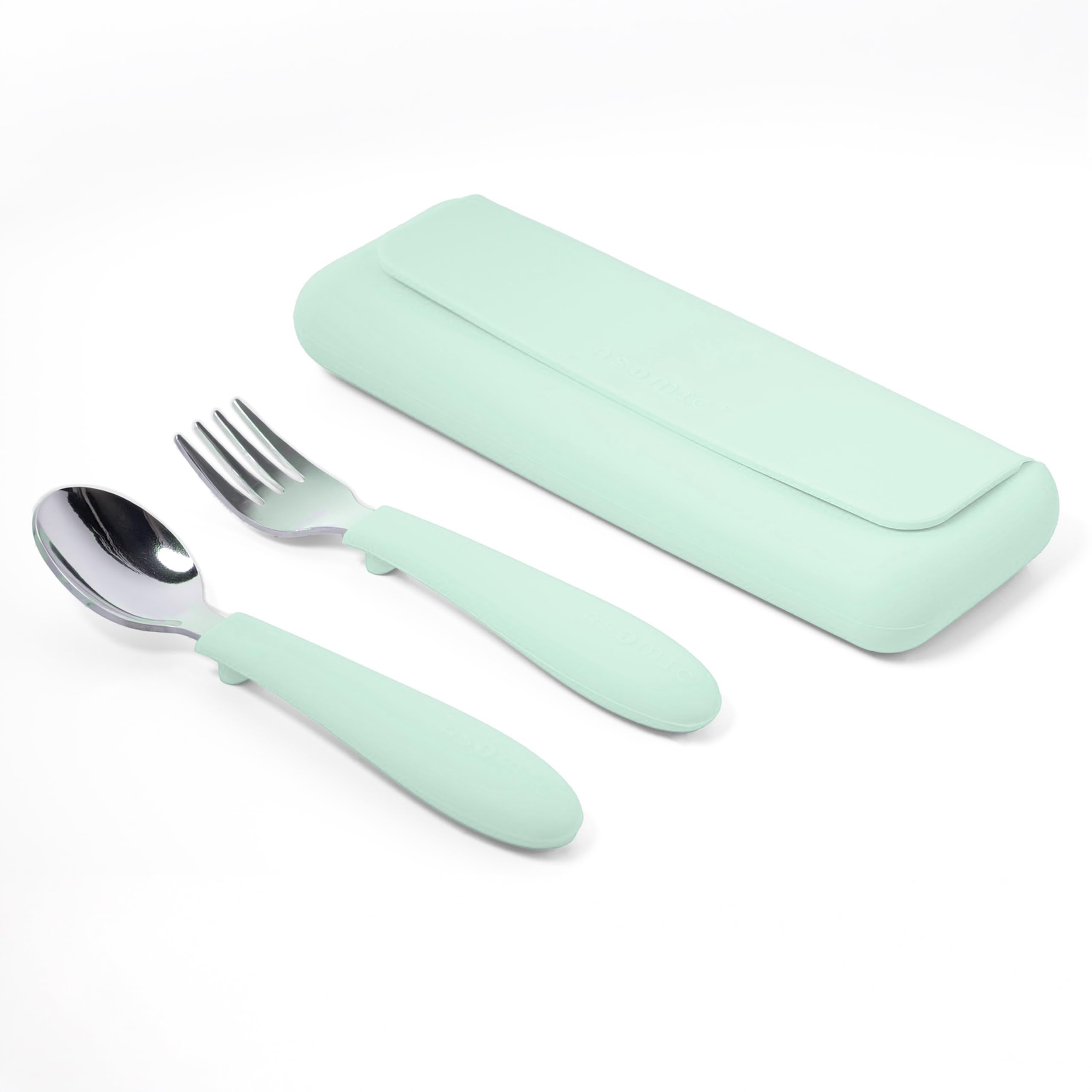 ASOMIC 316 Stainless Steel Toddler Utensils with Travel Case, Mint