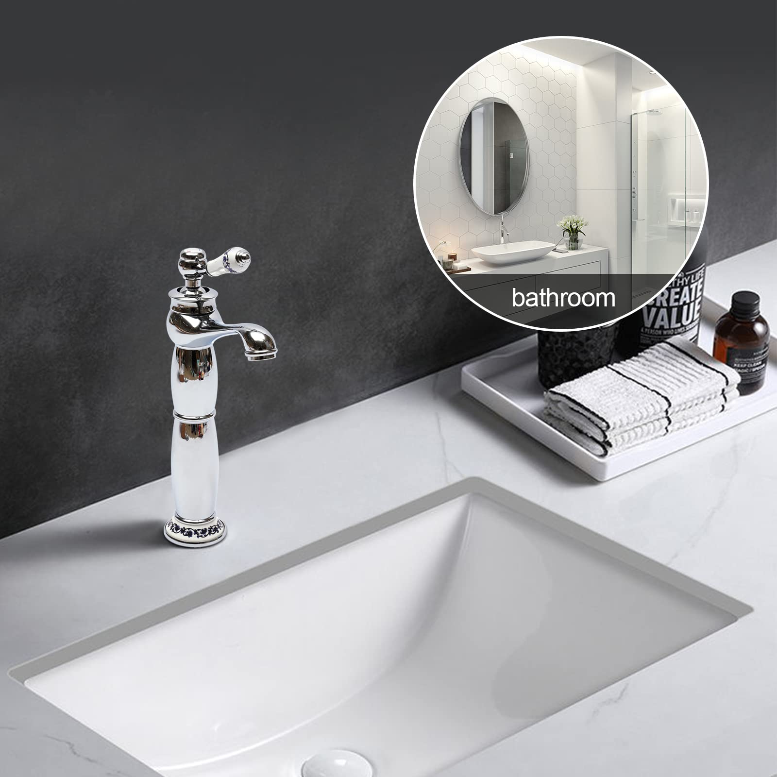 Retro armatura umywalkowa jednouchwytowa umywalka armatura armatura antyczny mosiądz bateria mieszakowa Faucet z 2 wężami przyłączeniowymi do łazienki, kuchni, srebrna