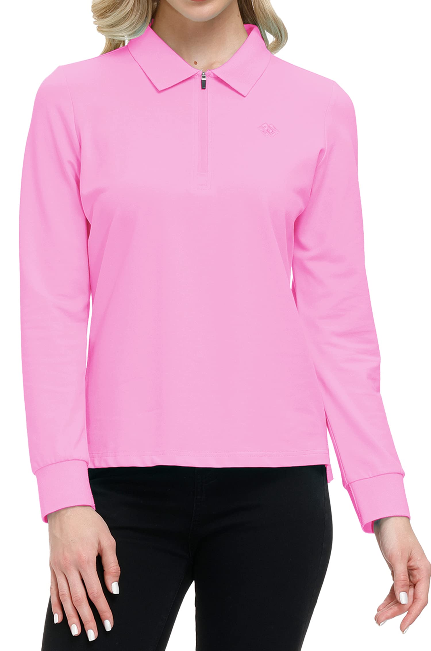 MoFiz Polo Mujer Zip Camiseta Manga Larga Invierno Algodón Trabajo Golf Tops
