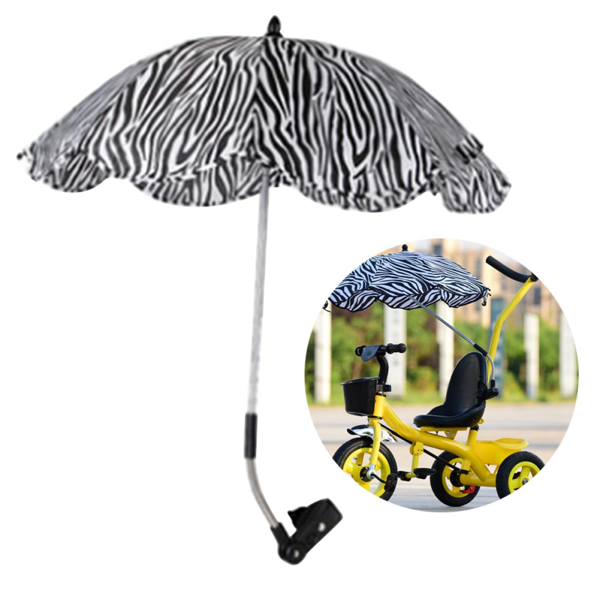 Abaodam Flexible Passform Kinderwagen Kinderwagen Regenschirm Universal Clip Kinderwagen Sonne 8 Rippen Zebra Farbe
