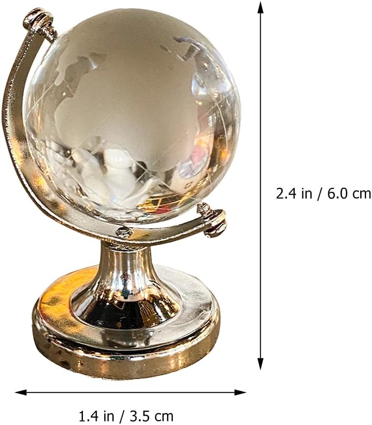 NOLITOY 3D World Globe Crystal Glass Ball, 2 Pcs Sphere Miniature Map with Stand Art Decor Desktop Ornament for Bedroom Birthday Creative Present Souvenir (2.36 Inch)