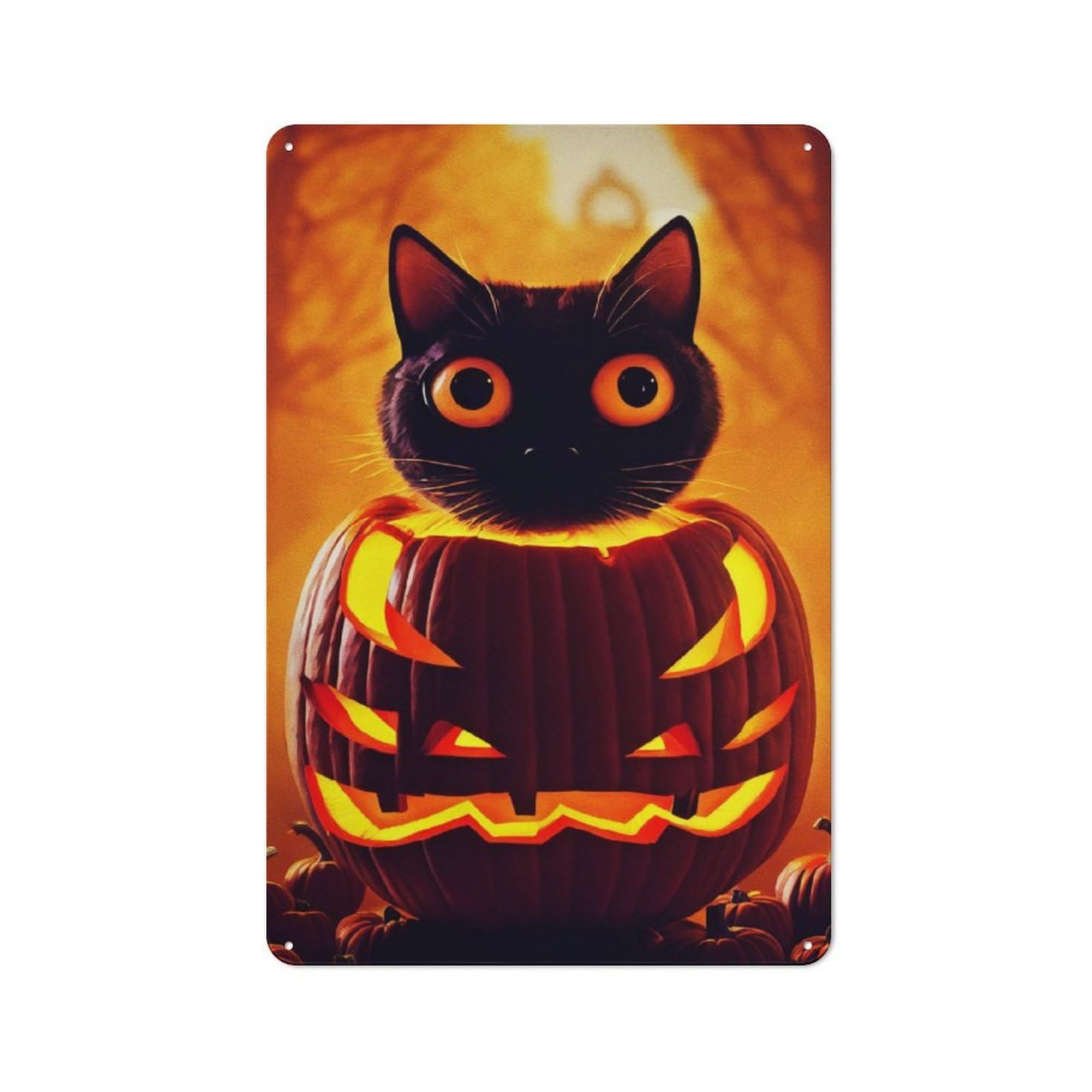 Junmoney Halloween Cat Metal Wall Sign 30X20cm Featuring For Workshop Wall, Suited To Metal Sign Collectors