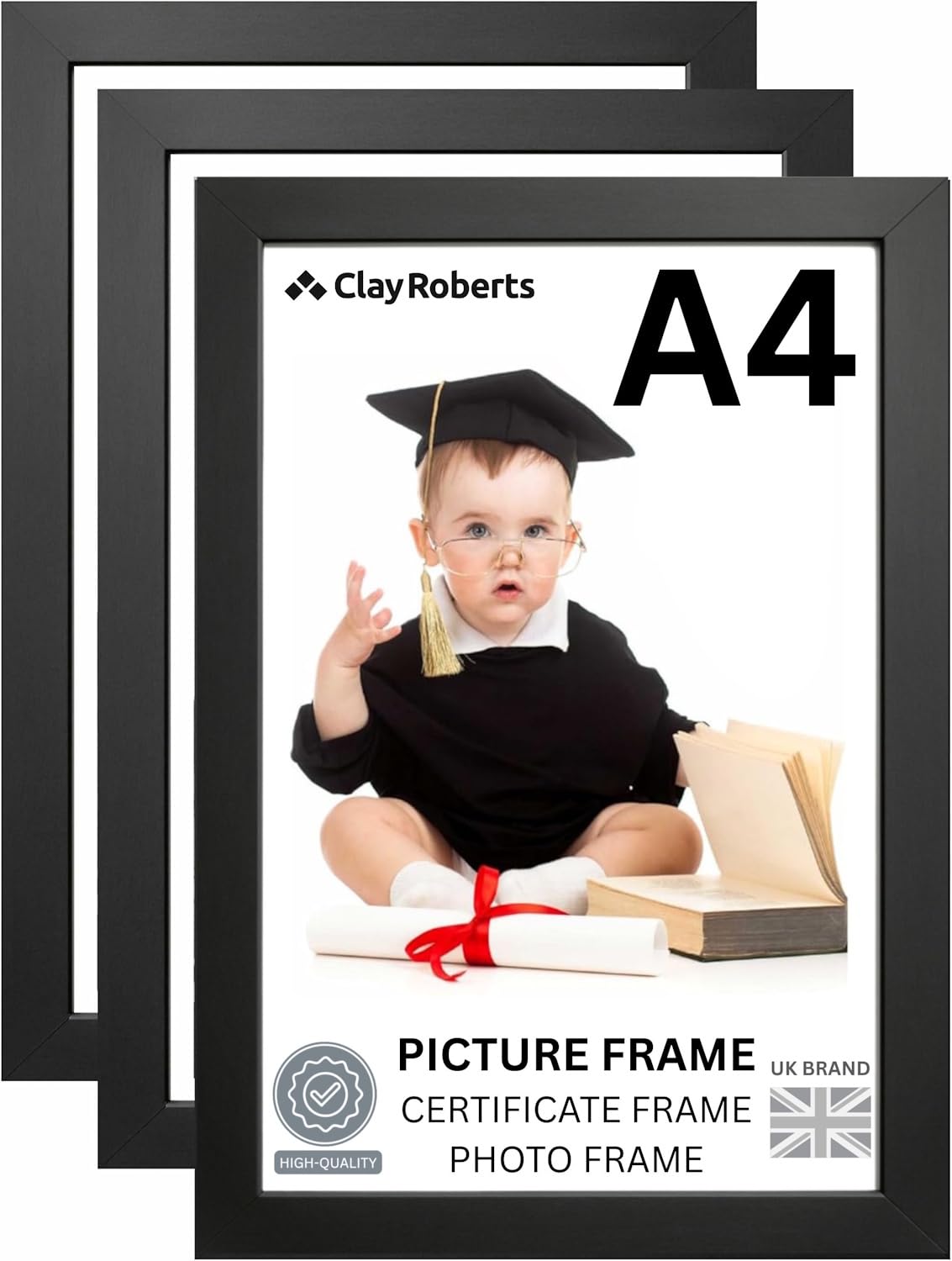 A4 Black Photo Frame – Modern A4 Frame for Certificates, Pictures & Prints, Wall Hanging (Portrait or Landscape), Document & Poster Frame UK