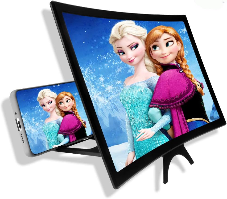 12'' 3D Curved Screen Magnifier AUBBC Anti-Blue Light HD Screen Enlarger for Movies, Videos, and Gaming Foldable Adjustable Phone Stand with Screen Amplifier for iPhone and All Smartphones