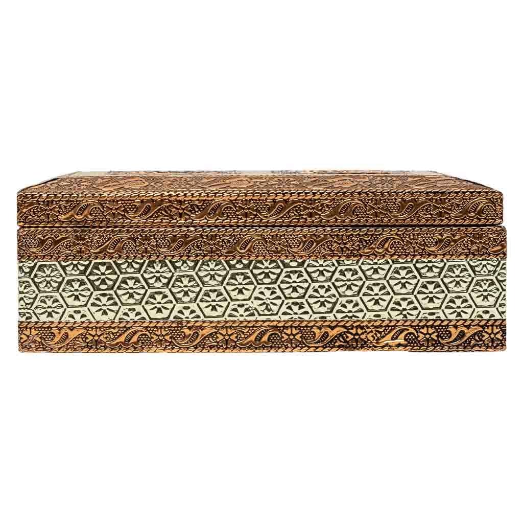 Joyero de metal repujado color cobre 17,5x12,5x6