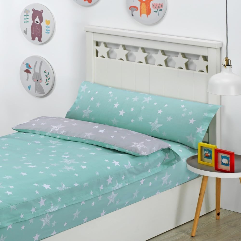 DHESTIA HOME Saco Nordico 4 Estaciones Bajera Ajustable con Cremallera y Fuelle Stars Agua Color Agua Talla Cama 90