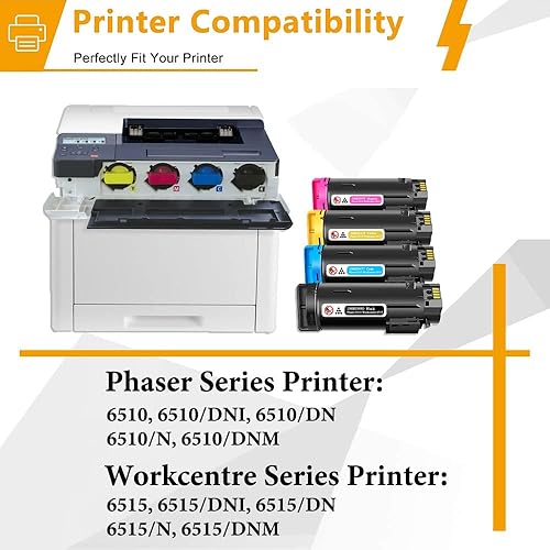 Miniatura 3 de ACQMKINK Cartucho de tóner de alta capacidad Phaser 6510Workcentre 6515 de alta capacidad 3 negro1 cian1 amarillo1 magenta para impresora Phaser