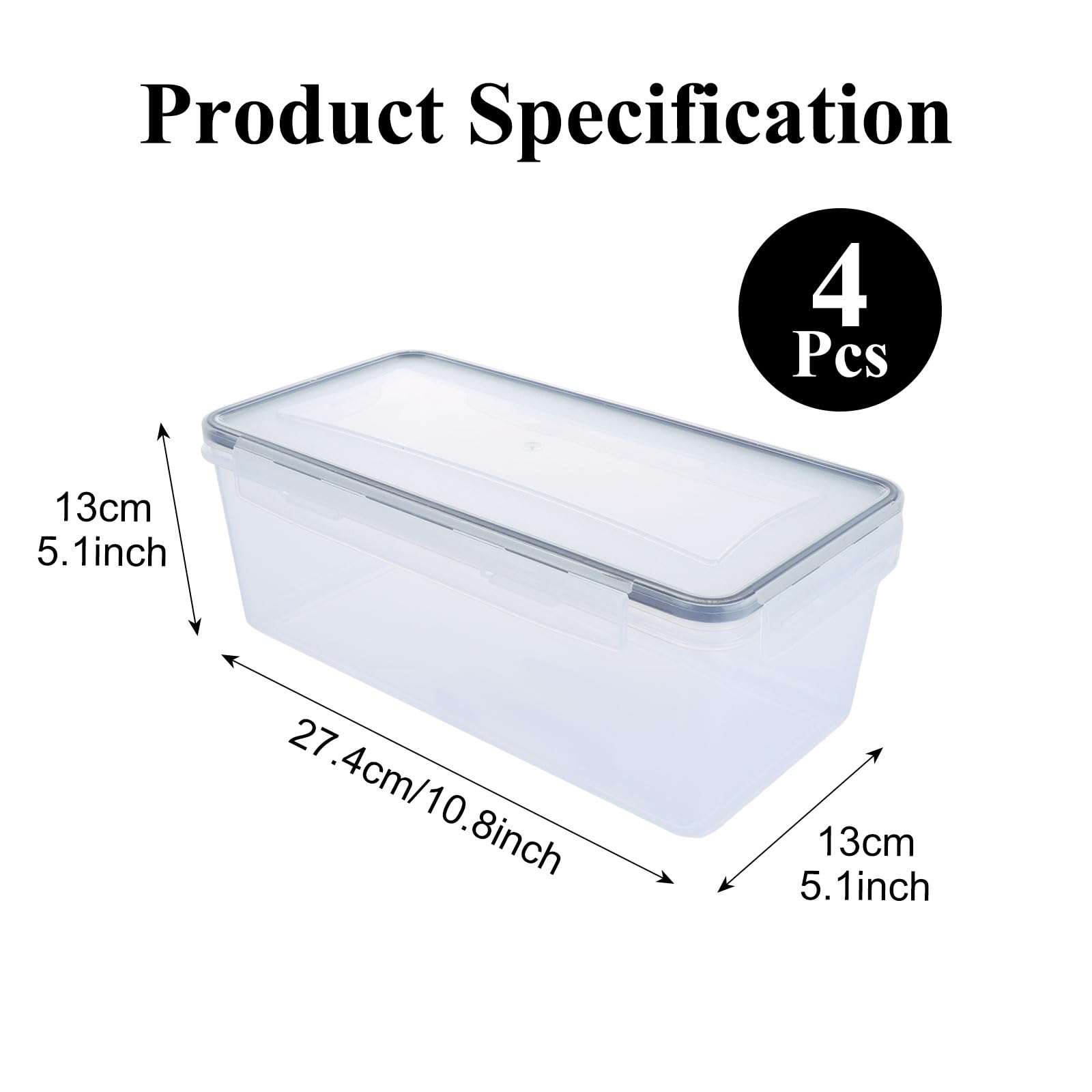 4 recipientes de almacenamiento de pasta, 27.4 x 13 x 11.7 pulgadas, recipientes de alimentos con tapas herméticas, recipientes de plástico para pasta con calcomanías, recipientes de cocina para