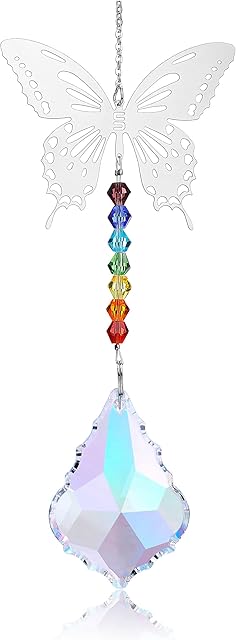 JSDDE Crystal Rainbow Suncatcher Glass Chakra Beads Pendant Colourful Hanging Prism Drop Sun Catchers for Windows Home Garden Decor (Butterfly)