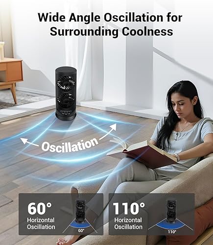 Miniatura 3 de Ventilador de torre personal para dormitorio, ventilador de mesa de escritorio portátil, ventilador de pie de enfriamiento de 3 velocidades con