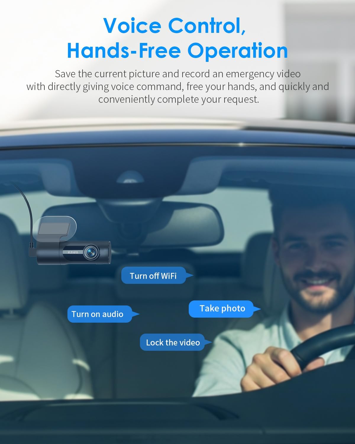 KAWA 3K Kamera Samochodowa Przednia z Kartą 32GB | Kontrola Głosowa, WiFi, Tryb Parkowania 24/7, Czujnik G, Noktowizja | Do Samochodu, SUV-a