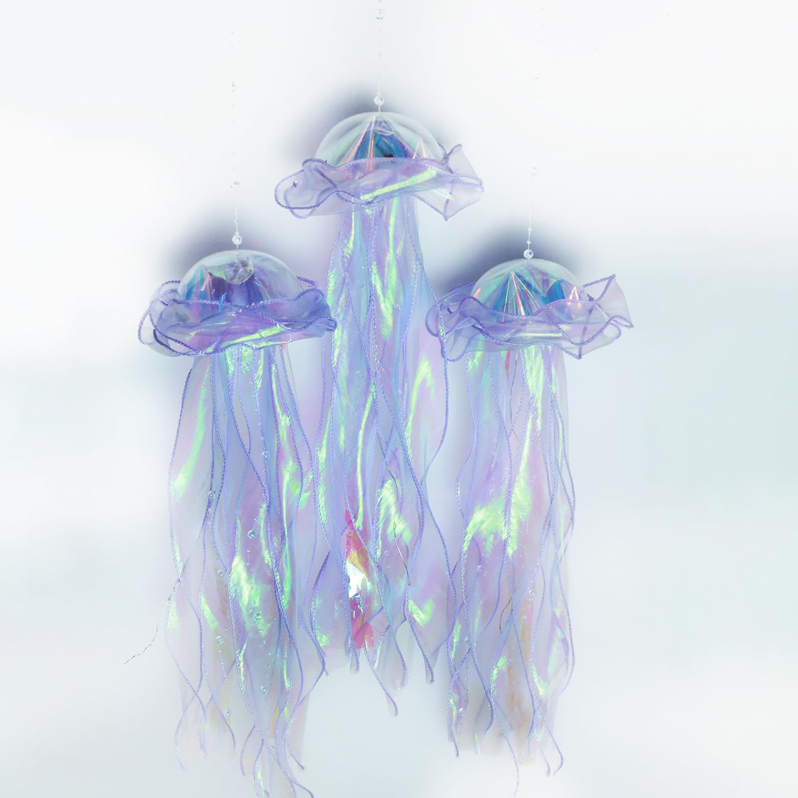 Jellyfish Hanging Decor Handmade Jelly Fish Ocean Party Decorations Light Up Jellyfish Lamp Under The Sea Themed Party Decor for Room(3PCS, Purple)