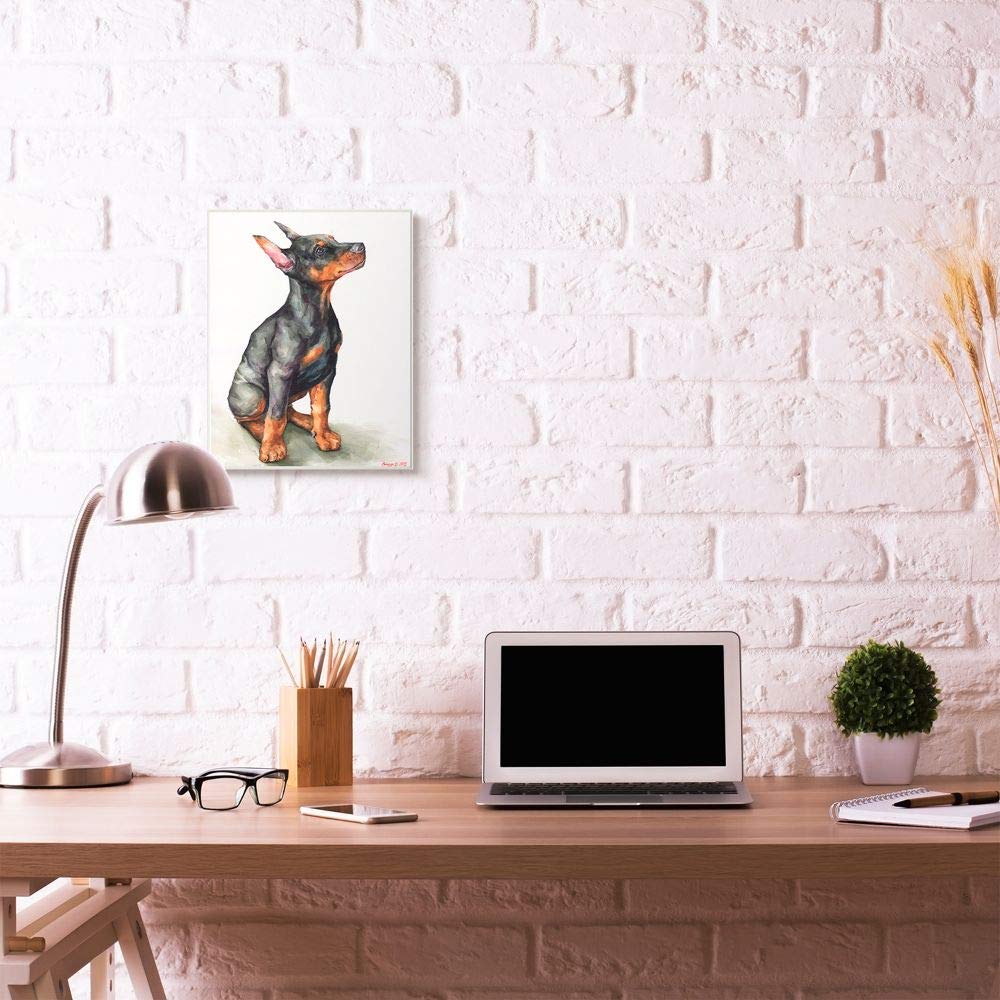 Stupell Industries Doberman Puppy Dog Pet Animal Watercolor Painting Carteles y Placas, Madera MDF, Multicolor