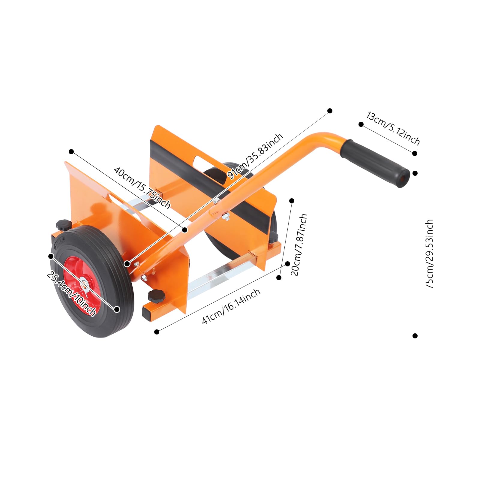 Plattenwagen, Plattentransporter mit 10'' Vollräder & abnehmbarem Langen Griff, Transportwagen Plattenroller Verstellbare Seitenplatten (0-23 cm) bis 450kg für Wandpaneelen (Orange)