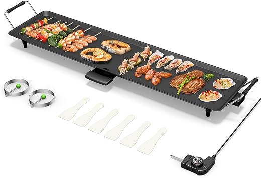 KOTEK 35 Electric Griddle, Nonstick Extra Large Teppanyaki Grill | 2000W Smokeless Flat Top Griddle with 5 Temp Settings, Drip Tray & Cool Handles for Indoor/Outdoor BBQ