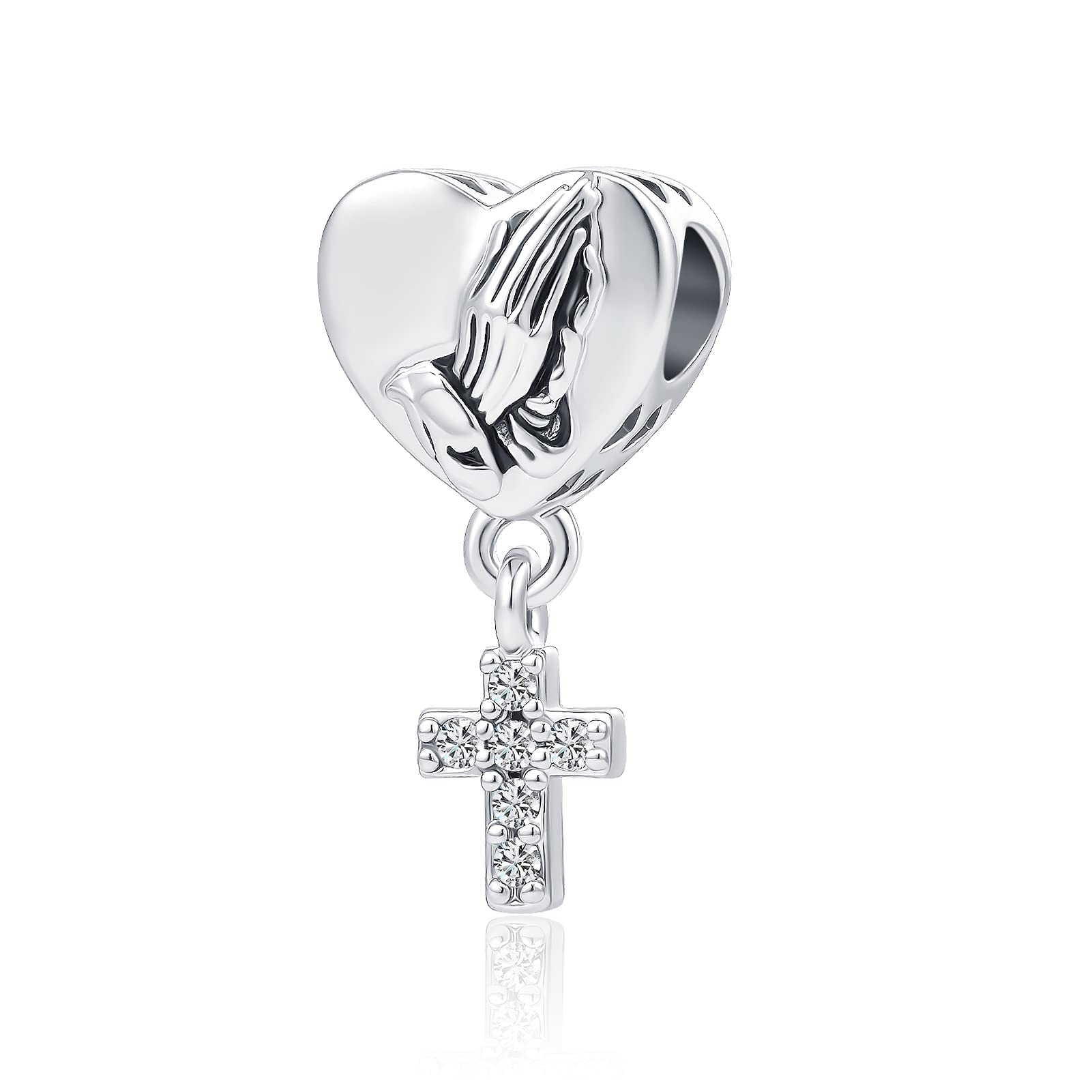 QeenseKc Cross Charm with God All Things are Possible Religious Dangle Bead Fits Pandora Bracelets