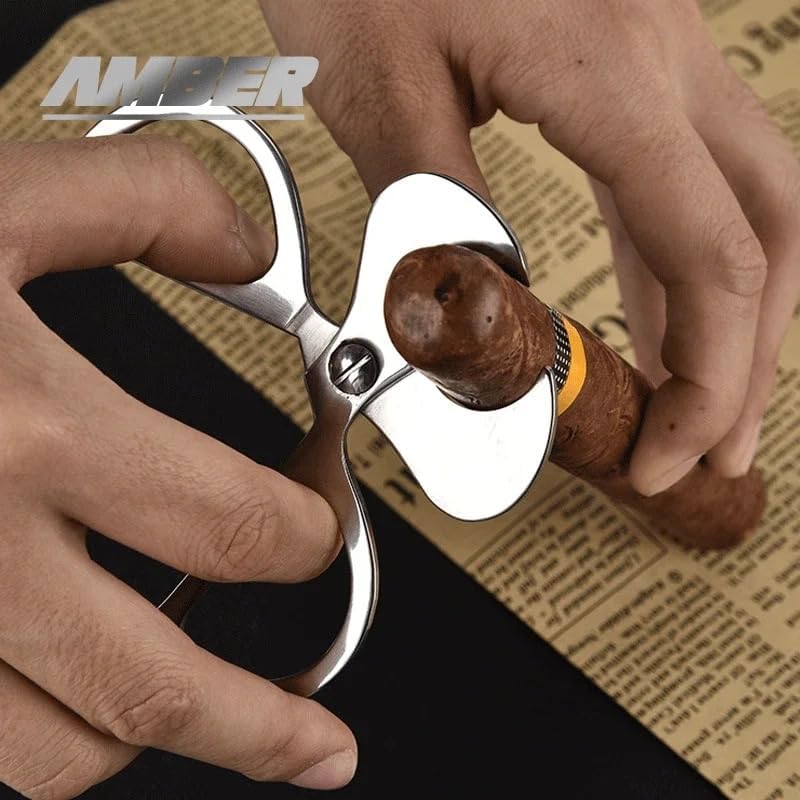 Cigar Cutter Double Blade Stainless Steel Metal Wood Pocket Gadget(Silver)