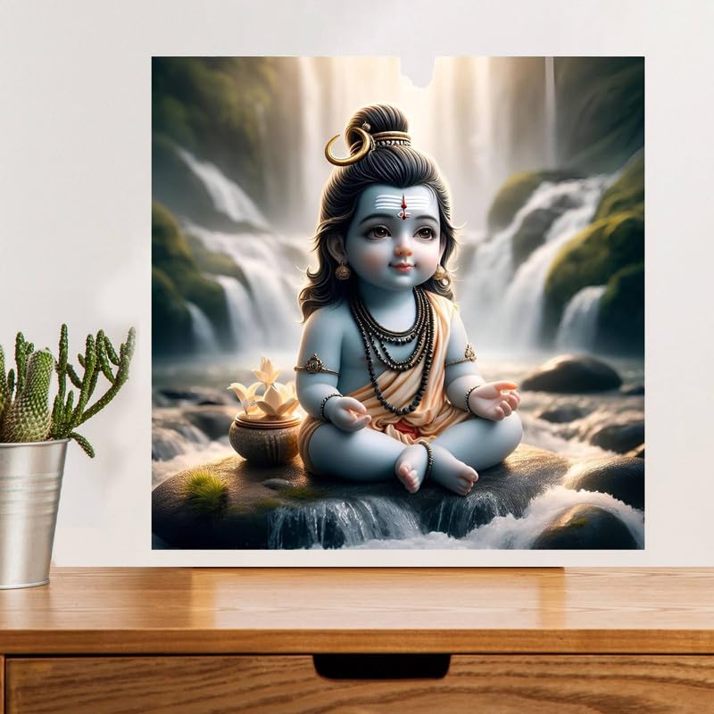 Image of British Terminal Cute little Bal Gopal Baby God Krishna| Kanha Ji | Laddu Lord Makhan Chor Painting Religious Poster for Pregnant Women for wall (matt thin vinyl,sticker,multicolor,unframed)| bj323