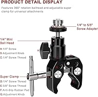 Vista 2 de Pinza de micrófono con cabeza de bola ajustable y tornillo de micrófono, compatible con micrófonos y accesorios de fotografía