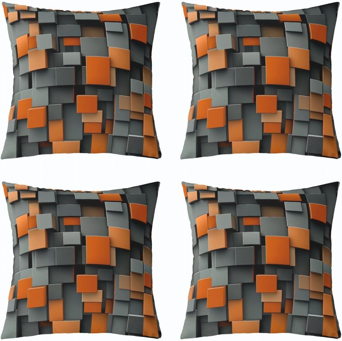 Erosebridal Square Geometrical Set of 2 Throw Pillow Cover 24x24 Blocking Square Cushion Cover Cool Gaming Grid Cushion Case 3D Minimalists Geometric Decorative Pillowcase image 3