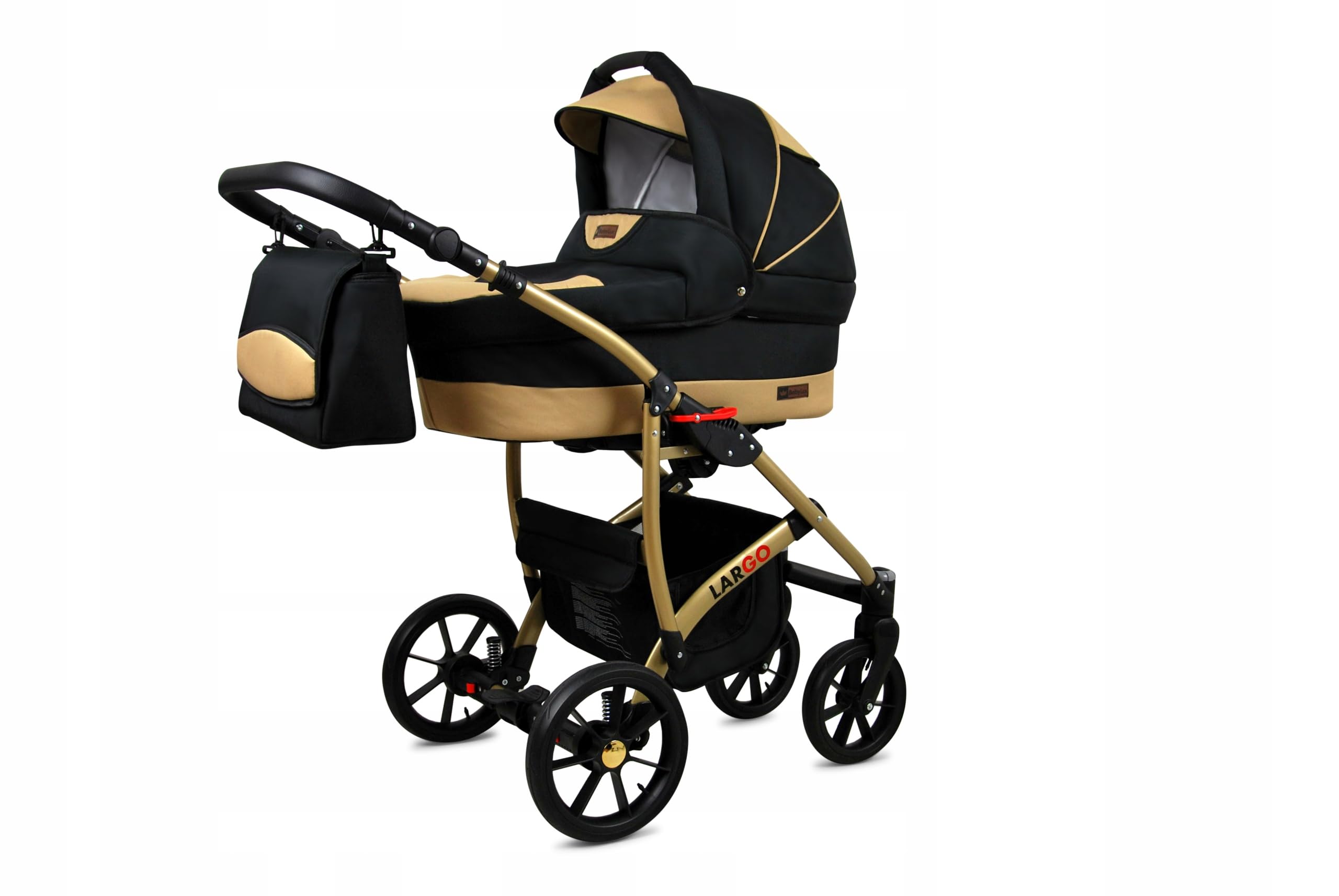 BabyLux® Zestaw wózków dziecięcych 3 w 1 – Largo – w zestawie wanienka dla niemowląt, fotelik sportowy, fotelik samochodowy – zestaw wózków dziecięcych z torbą do przewijania, osłoną przeciwdeszczową