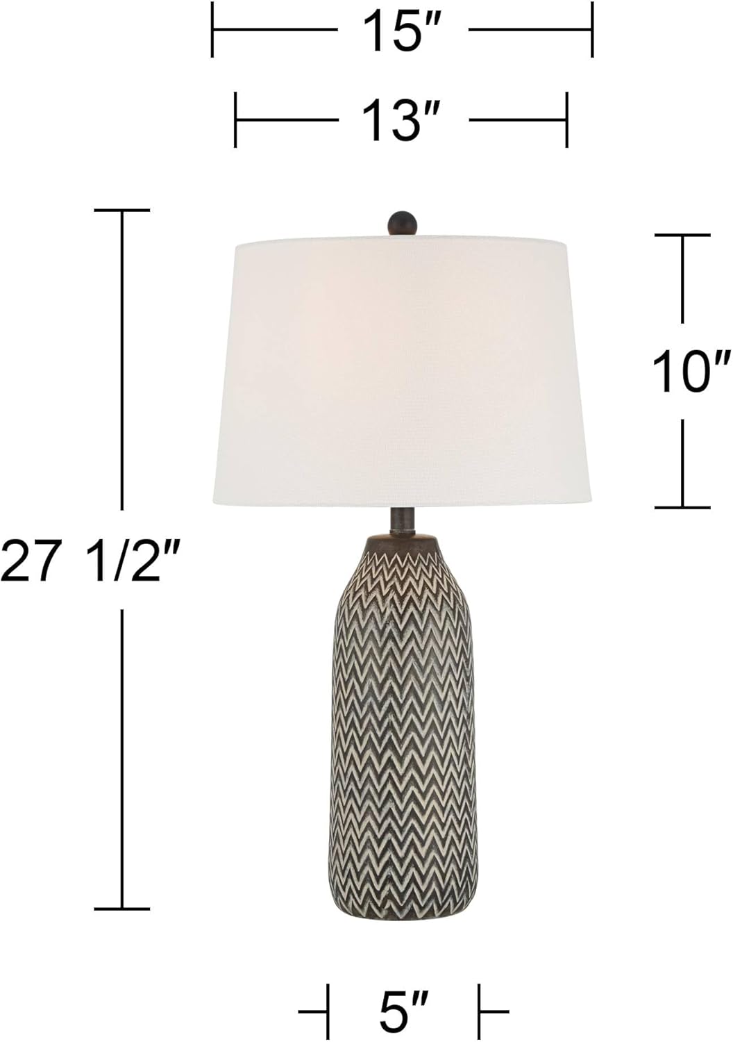 360 Lighting Arizona 27 1/2" Tall Modern Southwestern 3-Way Table Lamps Set of 2 Zig-Zag Black Beige Finish Fabric White Shade Living Room Bedroom Bedside Nightstand House Office Home Reading