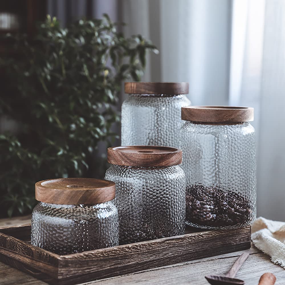 Barattolo, barattoli di vetro, contenitori for alimenti, confezione da 4 barattoli di vetro ermetici, con coperchi ermetici Contenitori in vetro da cucina for caffè, farina, zucchero, biscotti, spezie