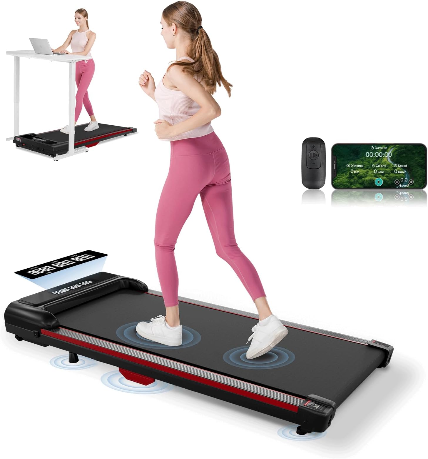 GTPLAYER Walking Pad,Treadmills for Home Office, 2.5HP Portable Under Desk Treadmill with APP, Remote Control, Led Display, 300 Lbs Capacity