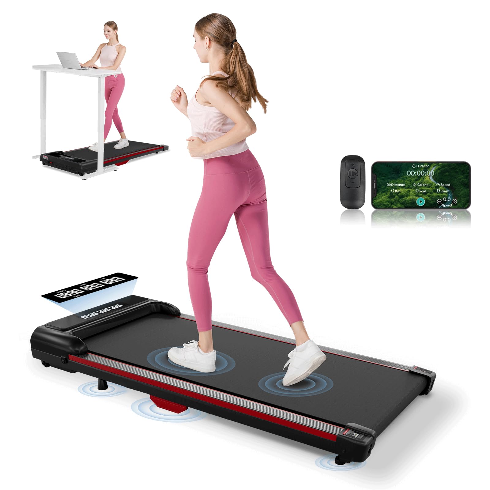 GTPLAYER Walking Pad, Treadmills with Incline for Home Office, 2.5HP Portable Under Desk Treadmill with APP Remote Control, LED Display, 300 Lbs Capacity