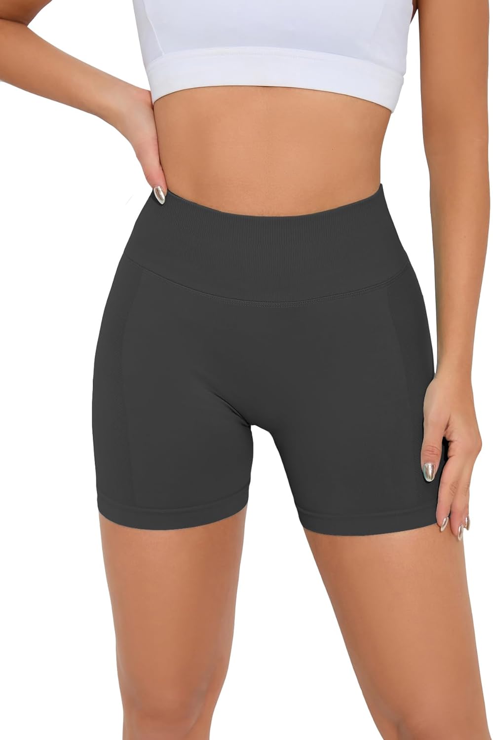Women Workout Shorts V Back Seamless High Waisted Butt Lifting Scrunch Gym Yoga Biker Shorts - Image 5
