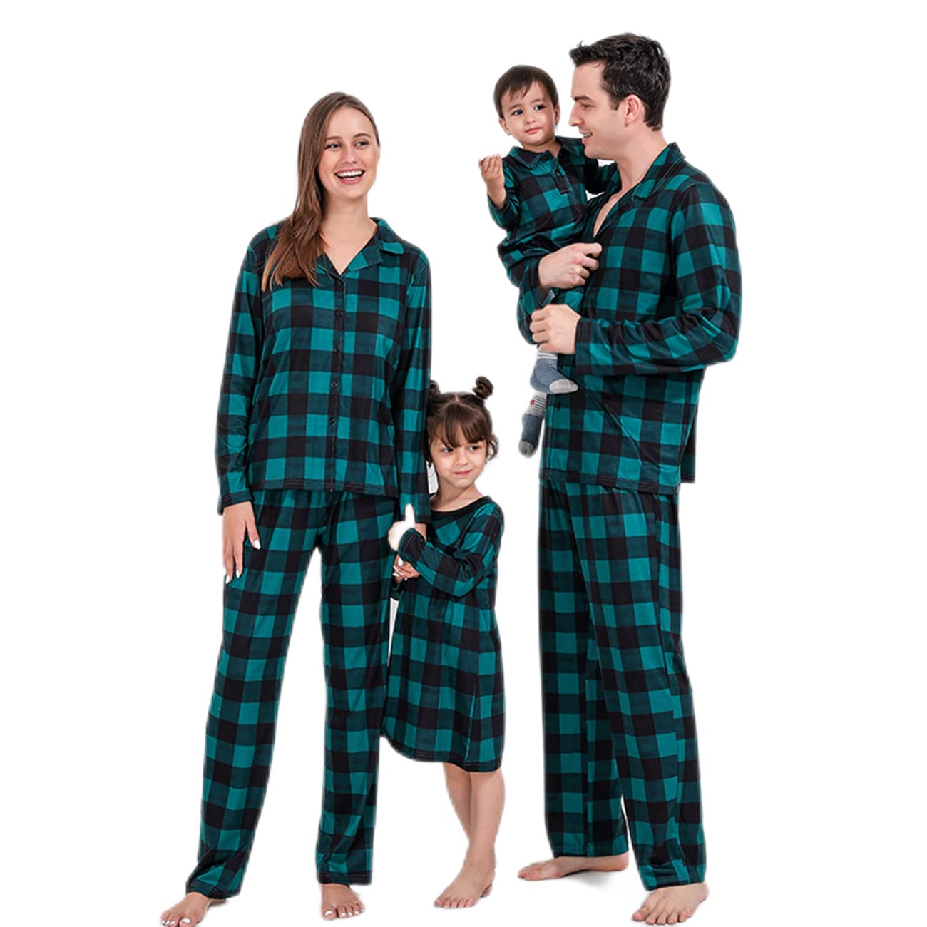 Matching Family Christmas Pajamas Set, Red Buffalo Plaid Holiday PJs Button Up Sleepwear for Adults Kids-image-46