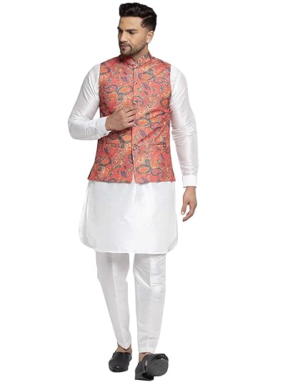Men's Kurta Pyjama & Printed Nehru Jacket set