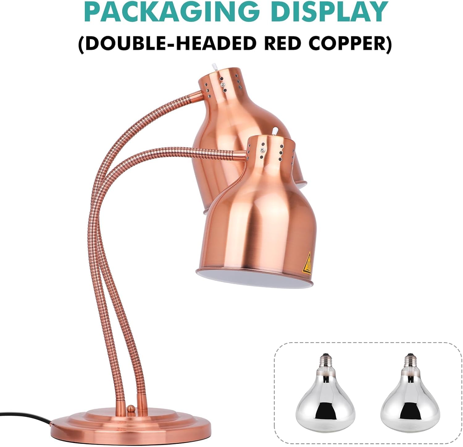 YJINGRUI Lampada termica per alimenti autoportante, 2 lampade riscaldanti da 250 W, per alimenti con tubo flessibile estensibile fino a 70 cm, per buffet ristorante cucina (Double Bulbs)