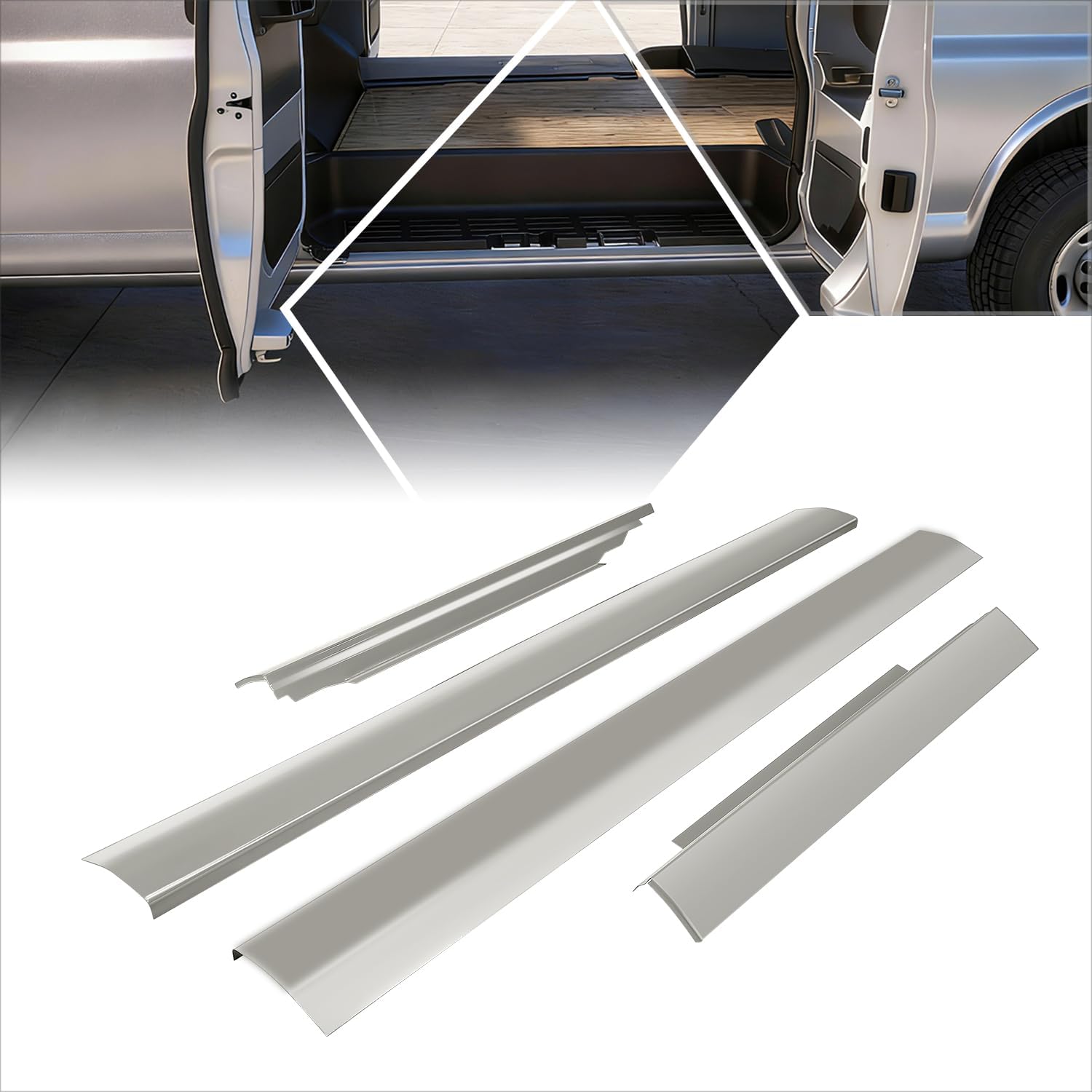PM PERFORMOTOR Rocker Panels Compatible with 1996-2018 Chevrolet Express GMC Savana, Left & Right Side, Primered Silver